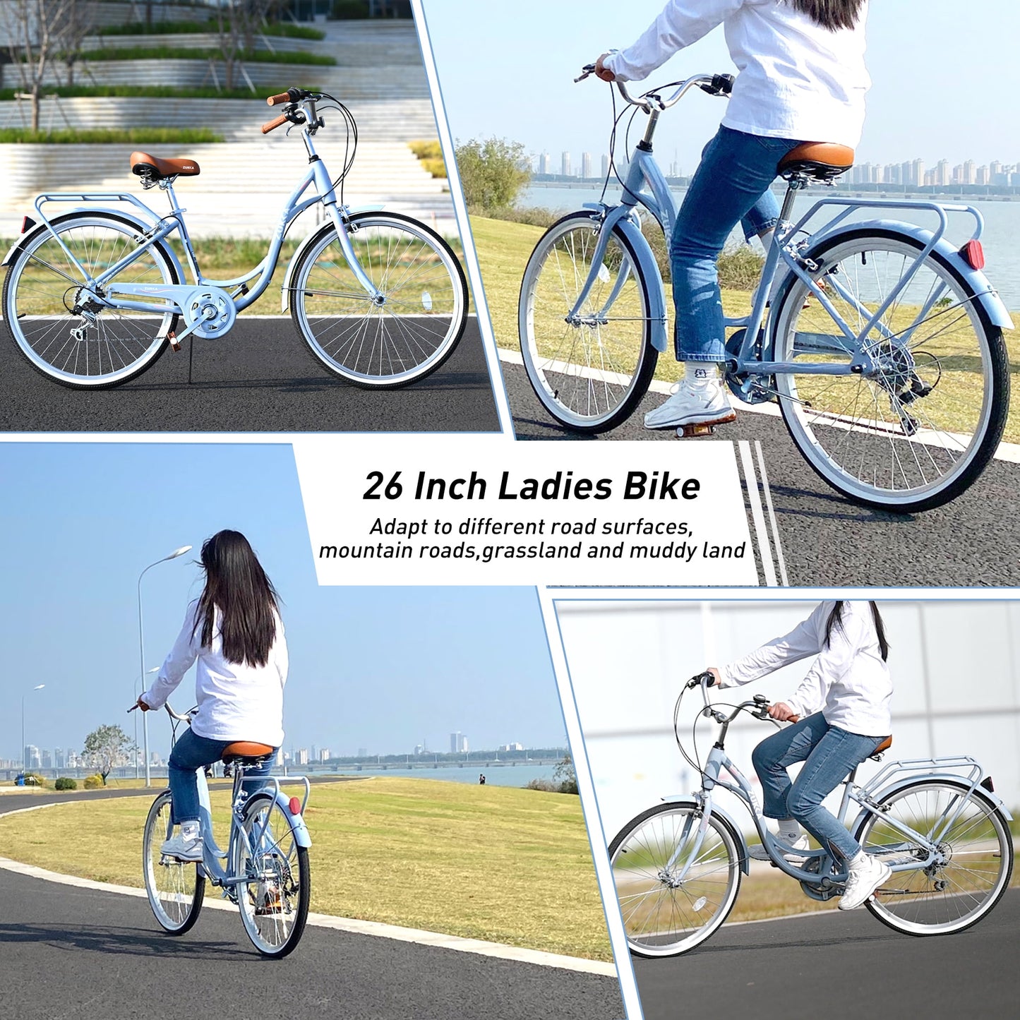 Tyethy Women's Bike 26" Shimano 7 Speed Comfortable City Beach Cruiser Bicycle, Blue