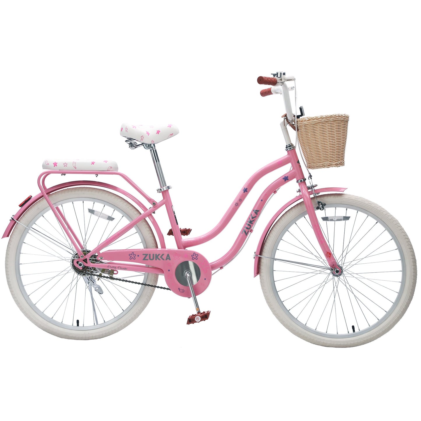 Tyethy Women Bike 24" Single Speed City Comfort Bicycle with Basket for 14+ , Pink