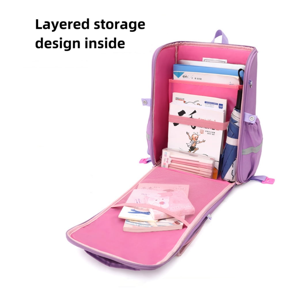Baprem Girls Rolling Backpacks for School Elementary, Cute Trolley School Bag Bookbag Kids Backpack for Girls with 6 Wheels, Purple