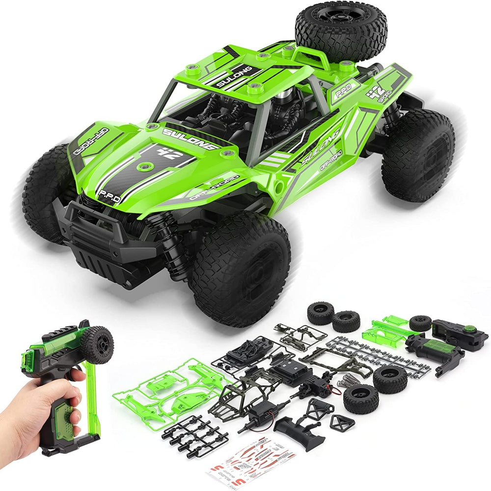 2.4GHZ RC Cars for Boys, High Speed 4WD Off-Road Car, DIY Building RC Car Kits, Model Car Kits, Educational Block Toy Gift for 6+ Boys & Girls , Green
