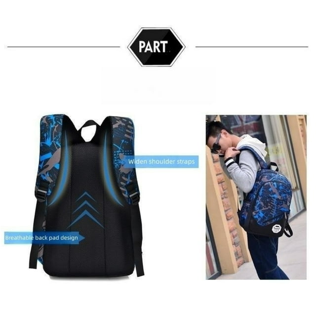Tyethy School Backpack Boys School Bag Set with Crossbody Bag and Pencil Case, 3-in-1 Kids Bookbag for Elementory, Blue
