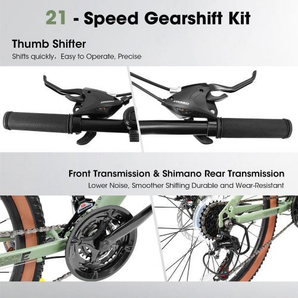 27.5 inch Mountain Bike, 21-Speed Mens City Mountain Bike, High Carbon steel Frame Disc Brakes Bicycles, Green