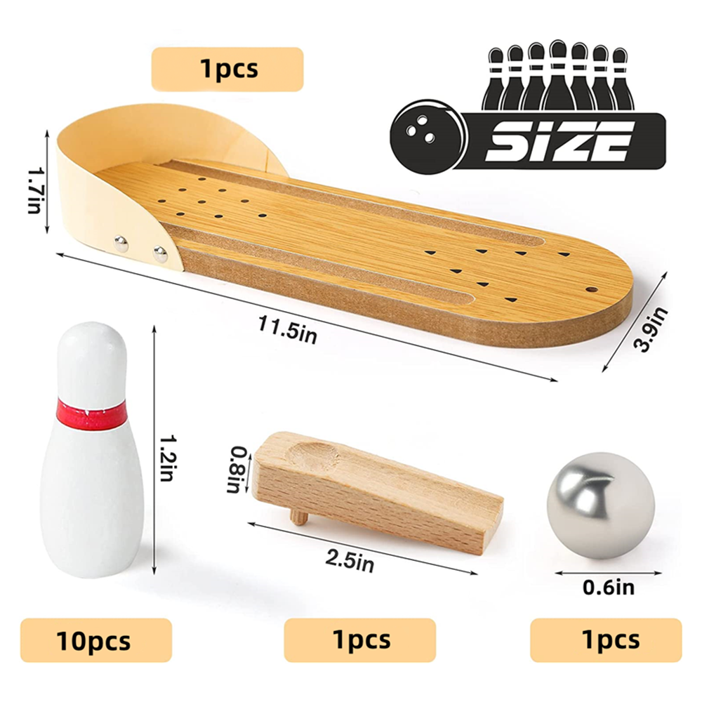 Mini Bowling Toy Set Wooden Tabletop Bowling Game Desk Toys Desktop Bowling Home Bowling Alleys for Kids Adults