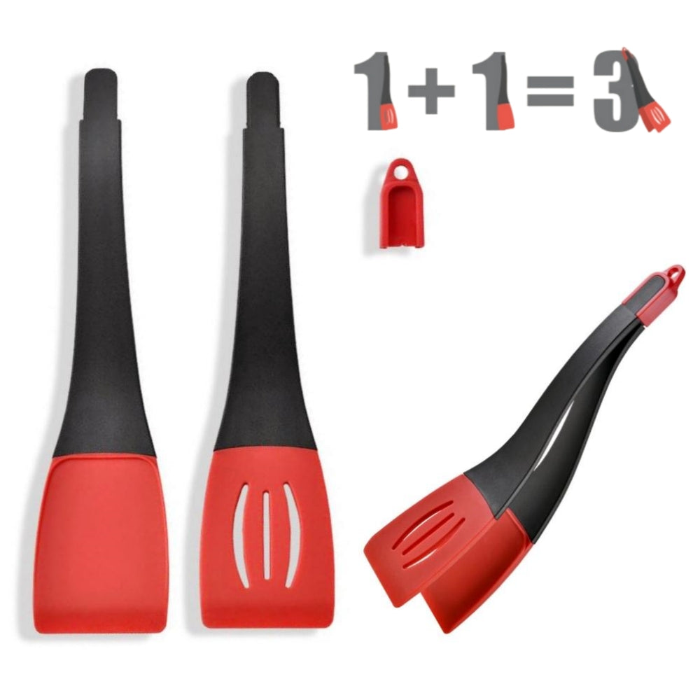 3-in-1 Silicone Turner Spatula Set, Non-Stick Slotted Solid Kitchen Utensils, Heat-Resistant Food Grade Silicone Kitchen Tongs for Cooking Frying Flipping, and Clipping