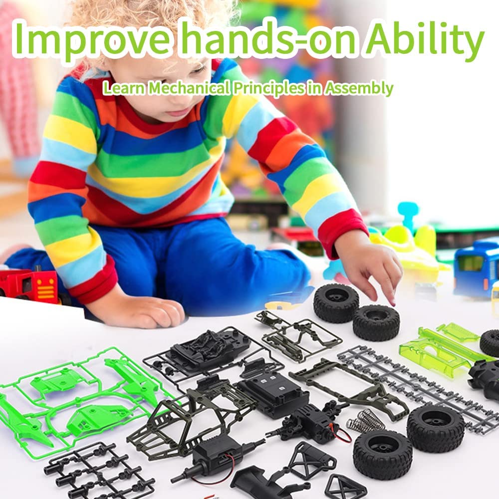 2.4GHZ RC Cars for Boys, High Speed 4WD Off-Road Car, DIY Building RC Car Kits, Model Car Kits, Educational Block Toy Gift for 6+ Boys & Girls , Green