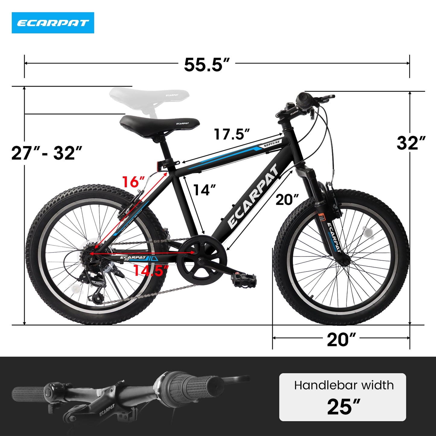 Kids Bicycle 20 Inch Montain Bike Gear Shimano 7 Speed Bike for 6-10 Ages Boys and Girls ,Blue