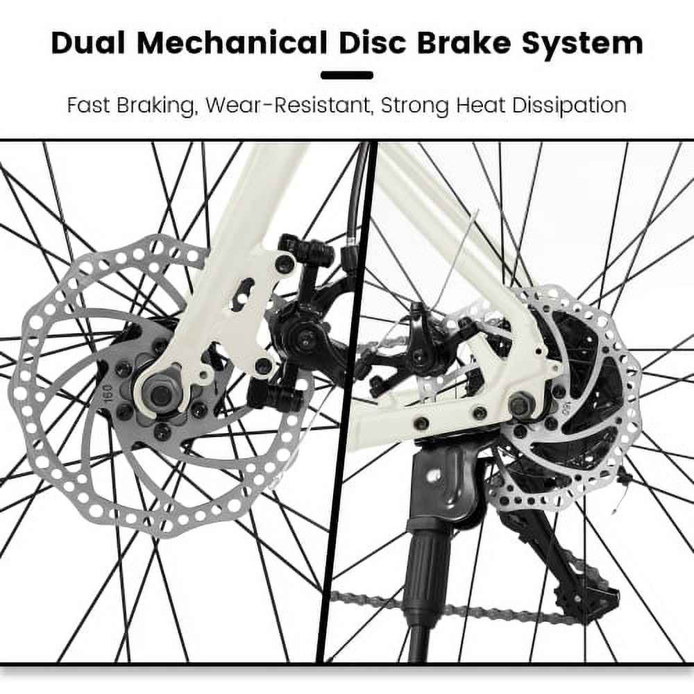 700C Road Bike, 16-Speed Outdoor Bike Disc Brakes, Light Weight Aluminum Frame ,Mountain Bike for Men Women ,L Size ,White