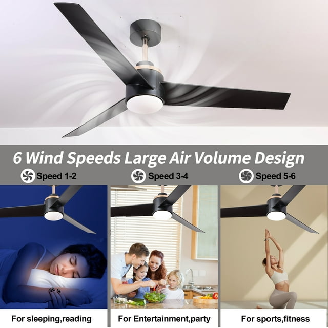 Ceiling Fans with Lights Remote Control, 52" Modern Ceiling Fan with 3 Blades for Indoor Outdoor Patio Farmhouse Bedroom, Black