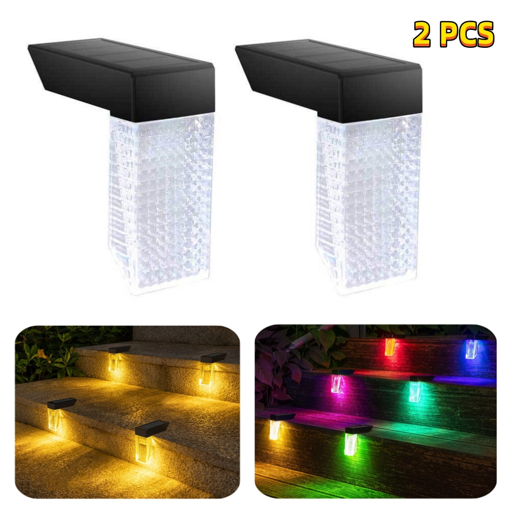 Solar Deck Lights Outdoor, Solar Powered Outdoor Lamps Solar Step Lights on Floor, 2 Pack Waterproof LED Solar Fence Lights for Patio Pool Stairs Step and Pathway