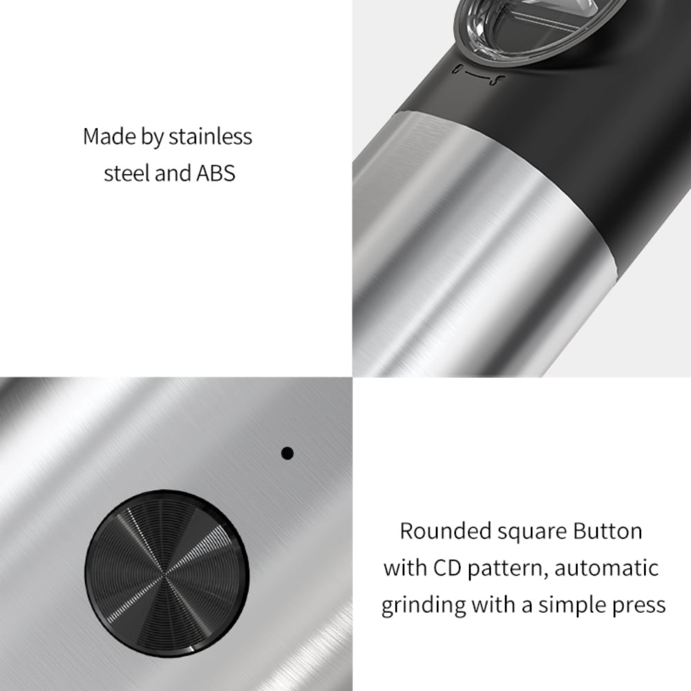 Electric Salt and Pepper Grinder Set with Charging Base, USB rechargeable 2 Pack Adjustable Coarseness Automatic Electronic Spice Mill Shakers with LED Light