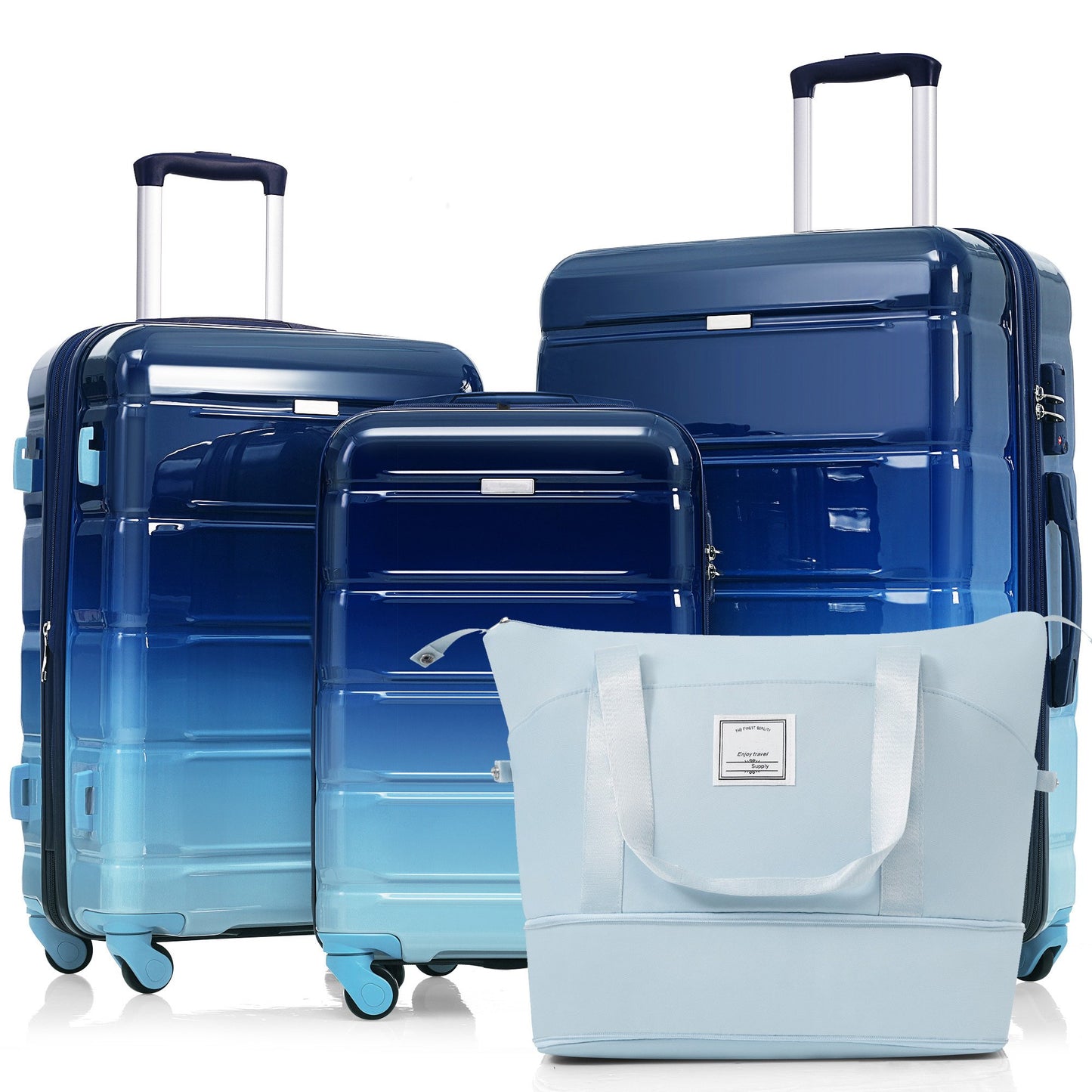Luggage Sets 4 Piece Hardside Luggage Suitcase Sets with Travel Bag Expandable Luggage with USB Port Cup Holder TSA Lock Spinner Wheels, Blue