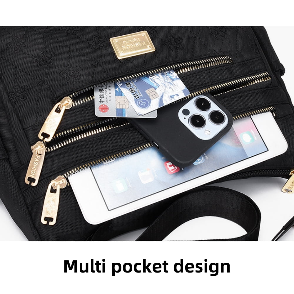 Raistyw Crossbody Bag for Women, Multiple Pockets Nylon Shoulder Bag Purse Lightweight Handbags for Travel, Office, Black