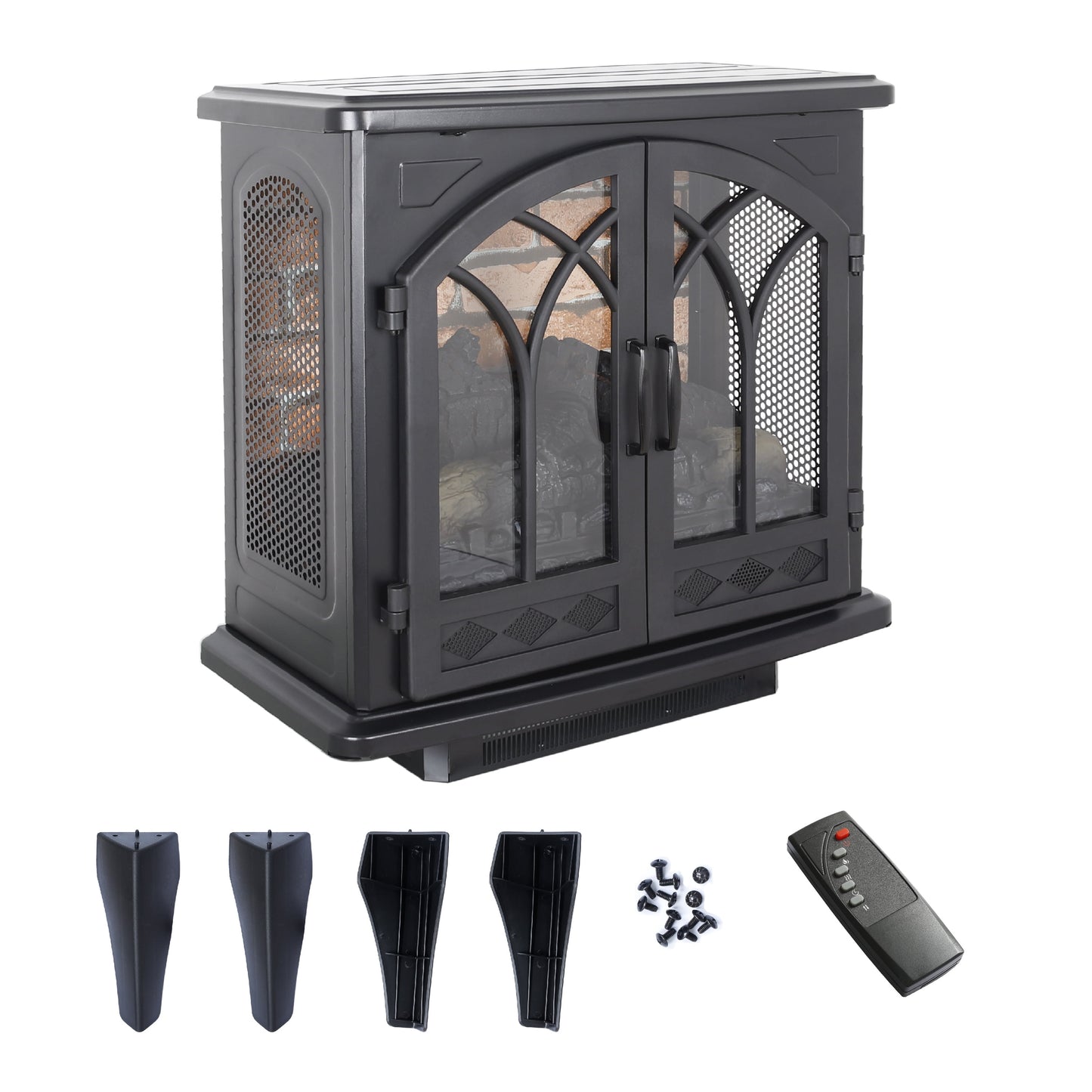 24" Freestanding Electric Fireplace Heater Stove with Remote Control, 1500W