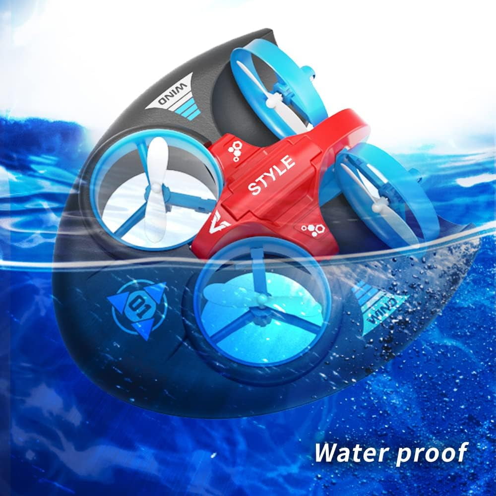 Remote Control Boat for Boys, 3 in-1 Water Land and Air Detachable Hovercrafts Boat Amphibious RC Car Rotatable Remote Control Drone Toys for 8-12 Years Old Kids