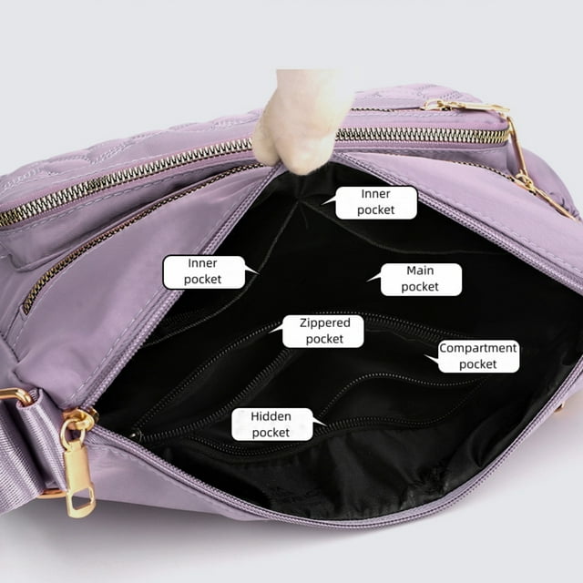 Crossbody Shoulder Bag Trendy Multi Pocket Nylon Handbag Purses Large Capacity Messeger Bag for Women, Purple