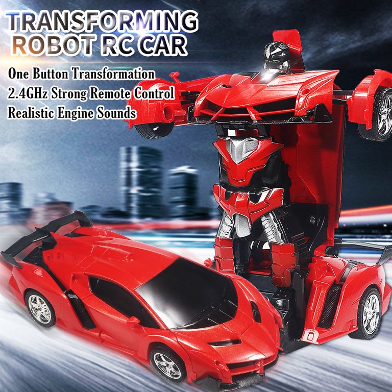 Remote Control Car Transform Robot RC Car Toy, 1:18 Scale Racing Sports Cars with LED Light for Kids Boys Girls 5+