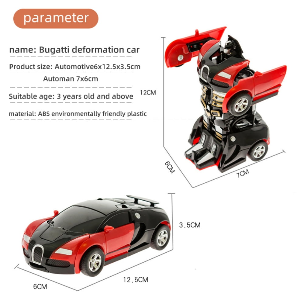2 Pieces Transform Robot Car Toys, One-Button Mini Deformable Car Robot Toy for Kids Boys Girls Gift