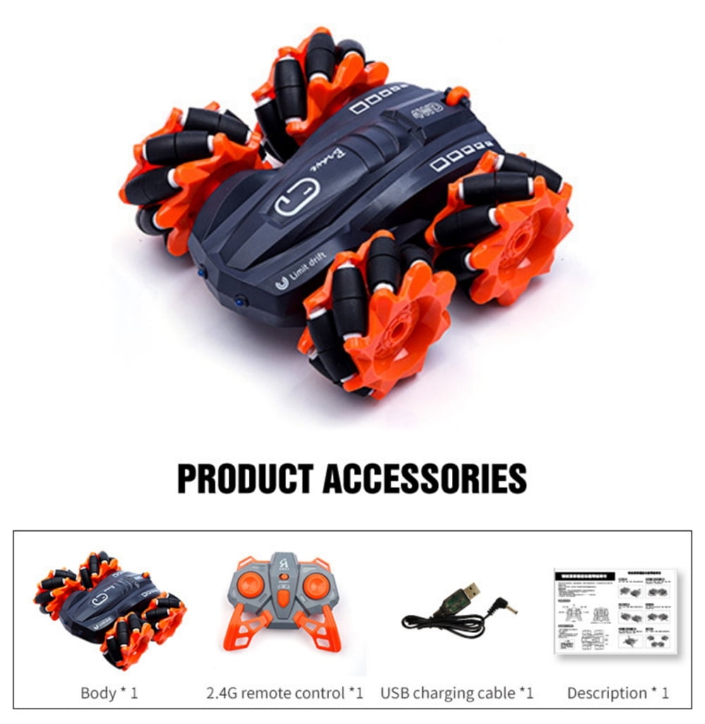Remote Control Car for Kids,2.4GHz LED RC Stunt Car Drift with Rechargeable Battery,Double Sided Hobby Controlled Vehicles with 4 LED Lights Gifts Toys for Boys and Girls Age 6-12