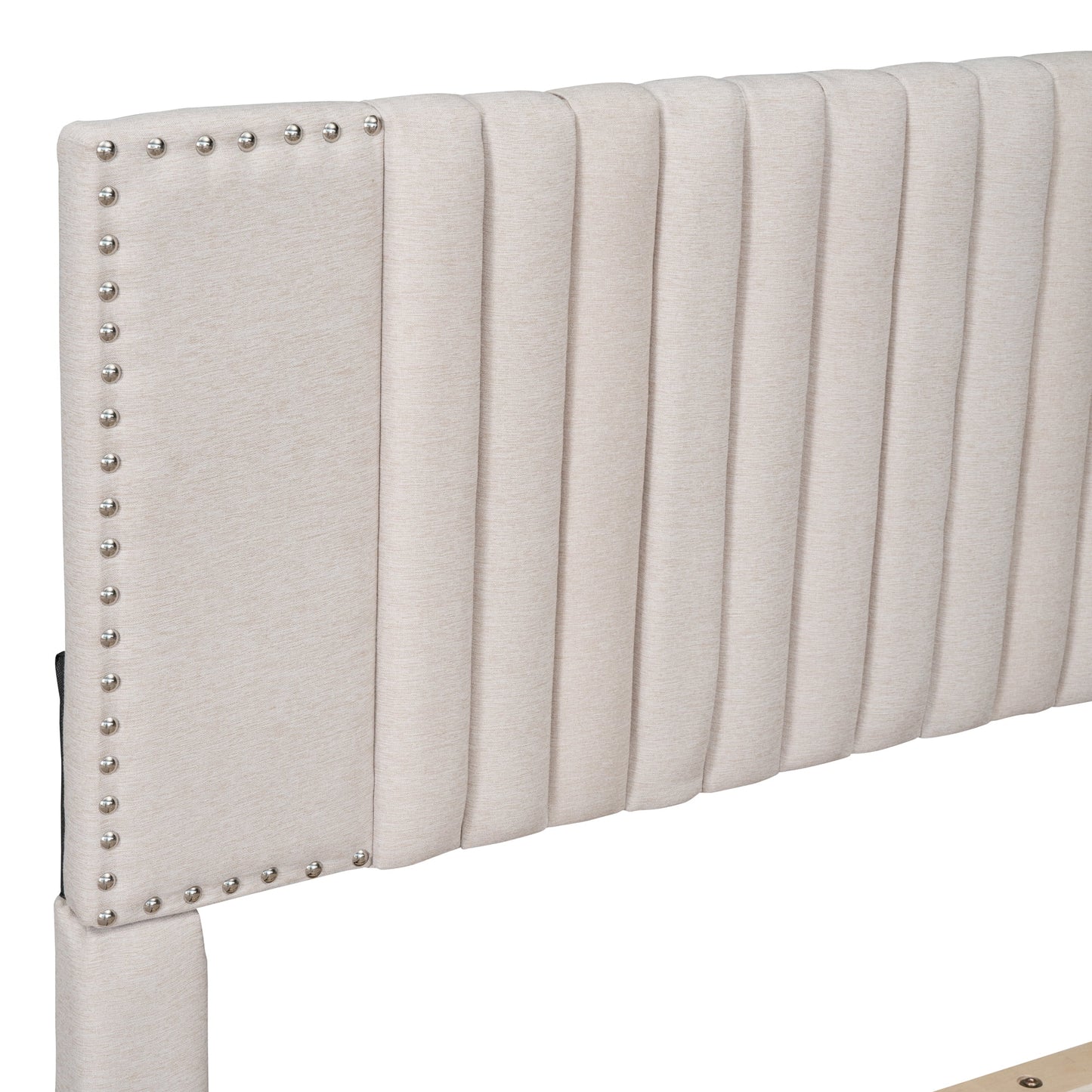 Queen Size Bed Frame, Upholstered Platform Bed with Classic Headboard and 4 Drawers, Wooden Slats Support, No Box Spring Needed, Beige