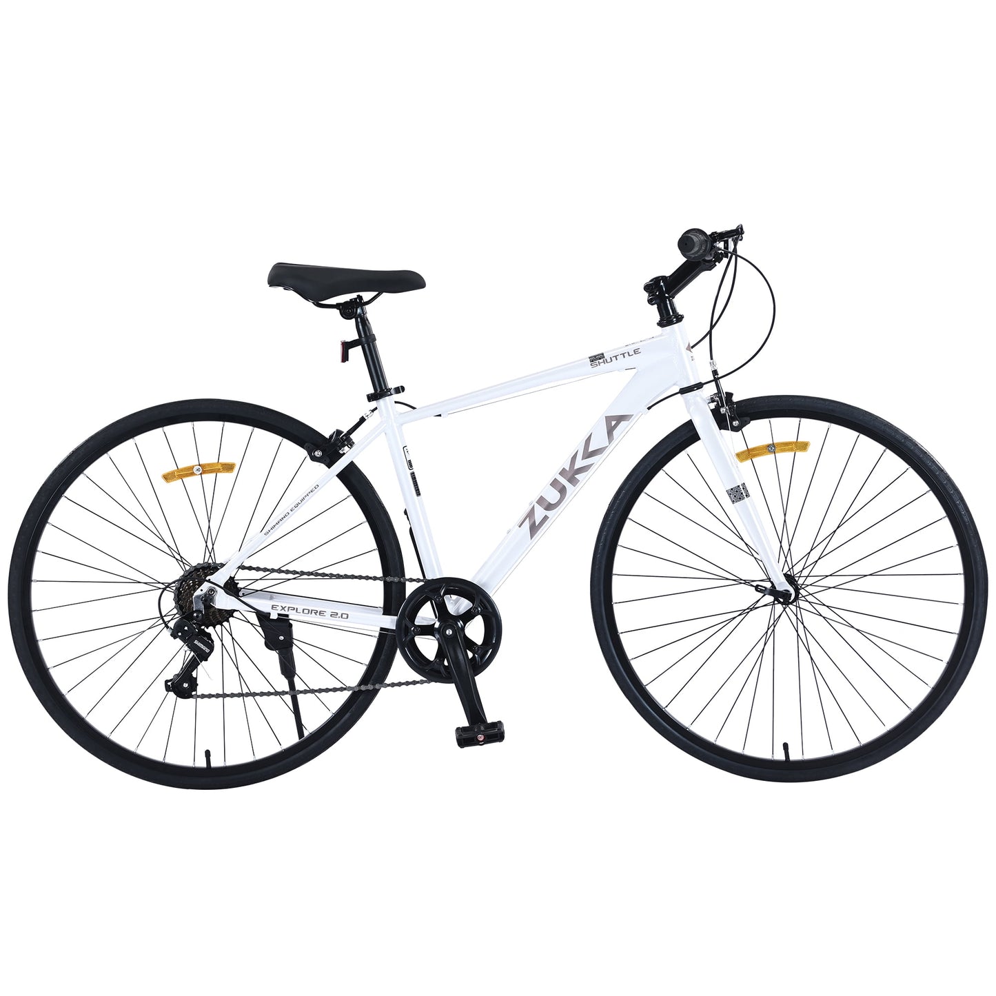 700C Hybrid Road Bike Shimano 7-Speed Adult Bike Lightweight 28" Aluminum Frame City Bicycle for Men Women, White