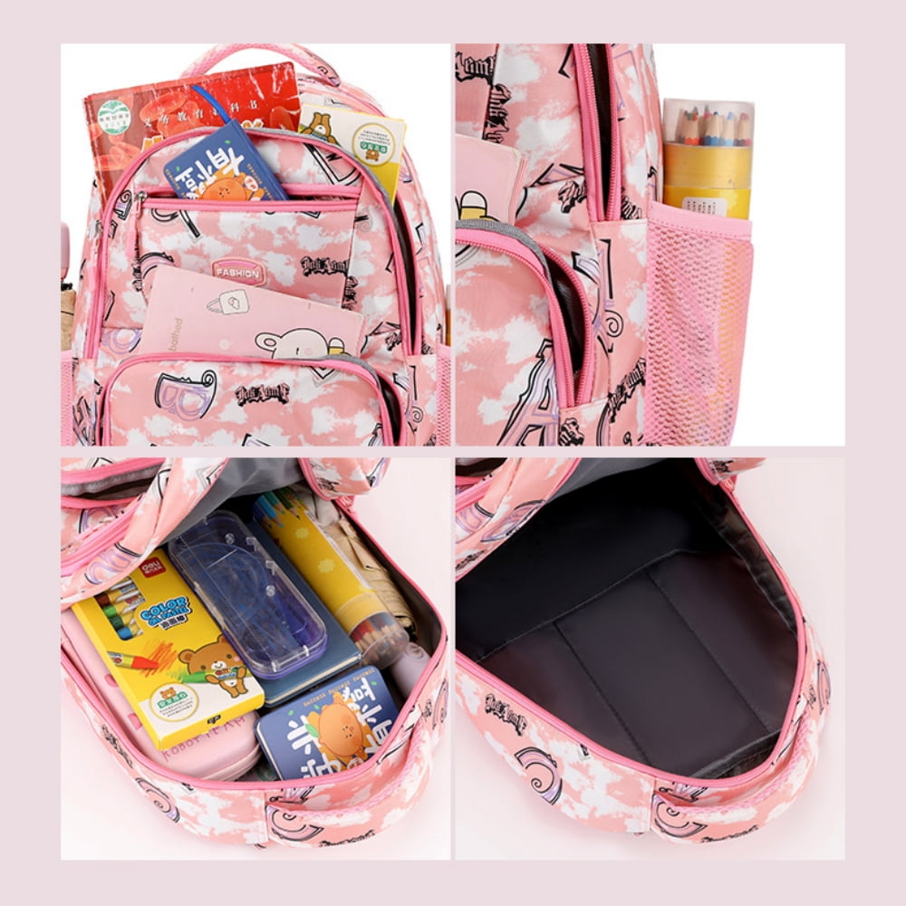 Kids School Backpack for Girls Bookbags Printed Large Lightweight School Bag for Elementary, Pink