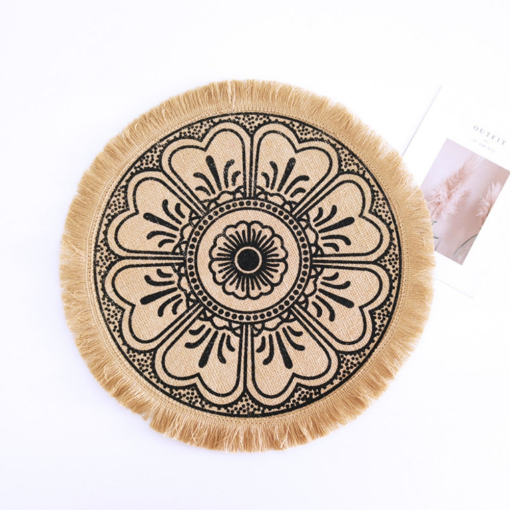 Round Placemats Set of 4 for Dining Table, 15" Hand-woven Heat Resistant Anti-Slip Heat Table Mats, Waterproof Washable Decorative Boho Table Mats for Banquets and Special Events