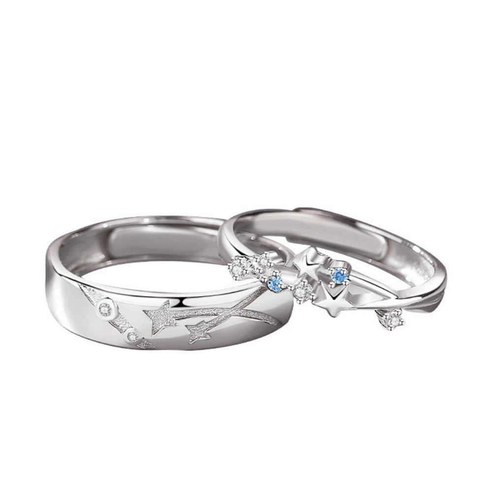 Adjustable Couple Rings, Diamond-encrusted Meteor Shower Starry Sky Promise Rings for Couples Romantic Love Couples Jewelry Gifts