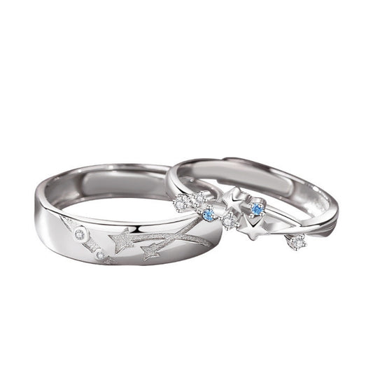 Adjustable Couple Rings, Diamond-encrusted Meteor Shower Starry Sky Promise Rings for Couples Romantic Love Couples Jewelry Gifts