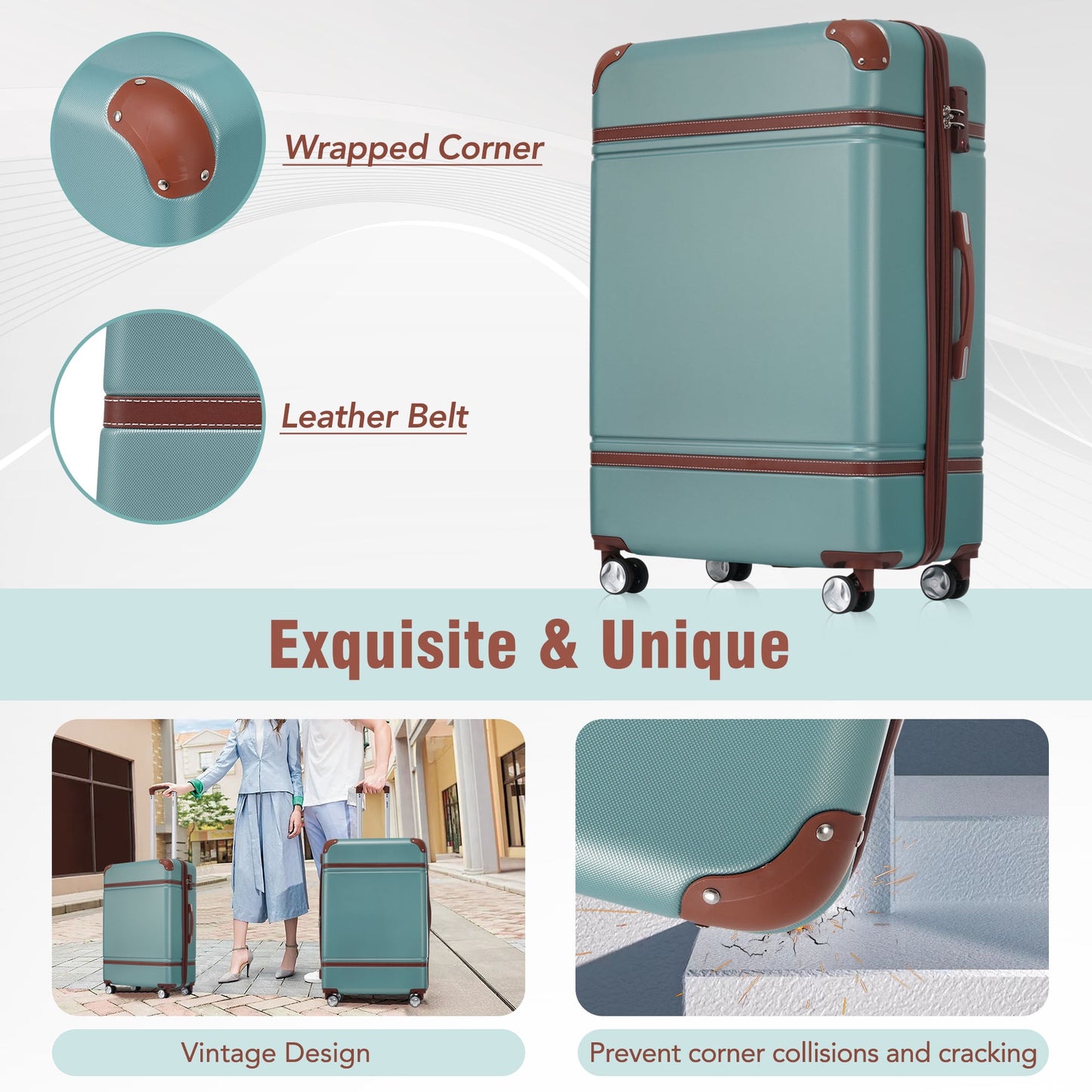3 Pieces Hardshell Luggage Sets, Lightweight Luggages and Cosmetic Case with Spinner, TSA Lock ,20"+28"