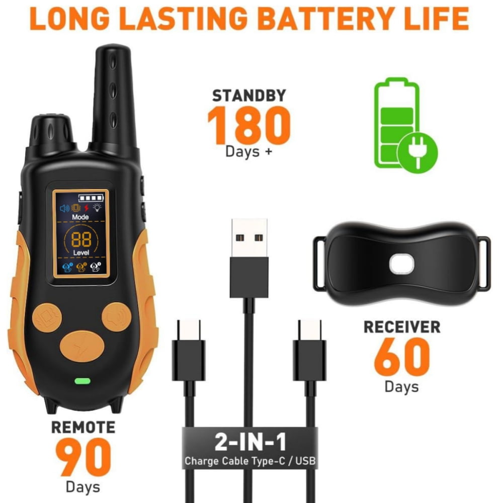 Juuar Dog Shock Collar with Remote Control, 3300Ft Rechargeable IPX7 Waterproof Dog Training Collar with Beep Vibration Safe Shock for Large Medium, Orange