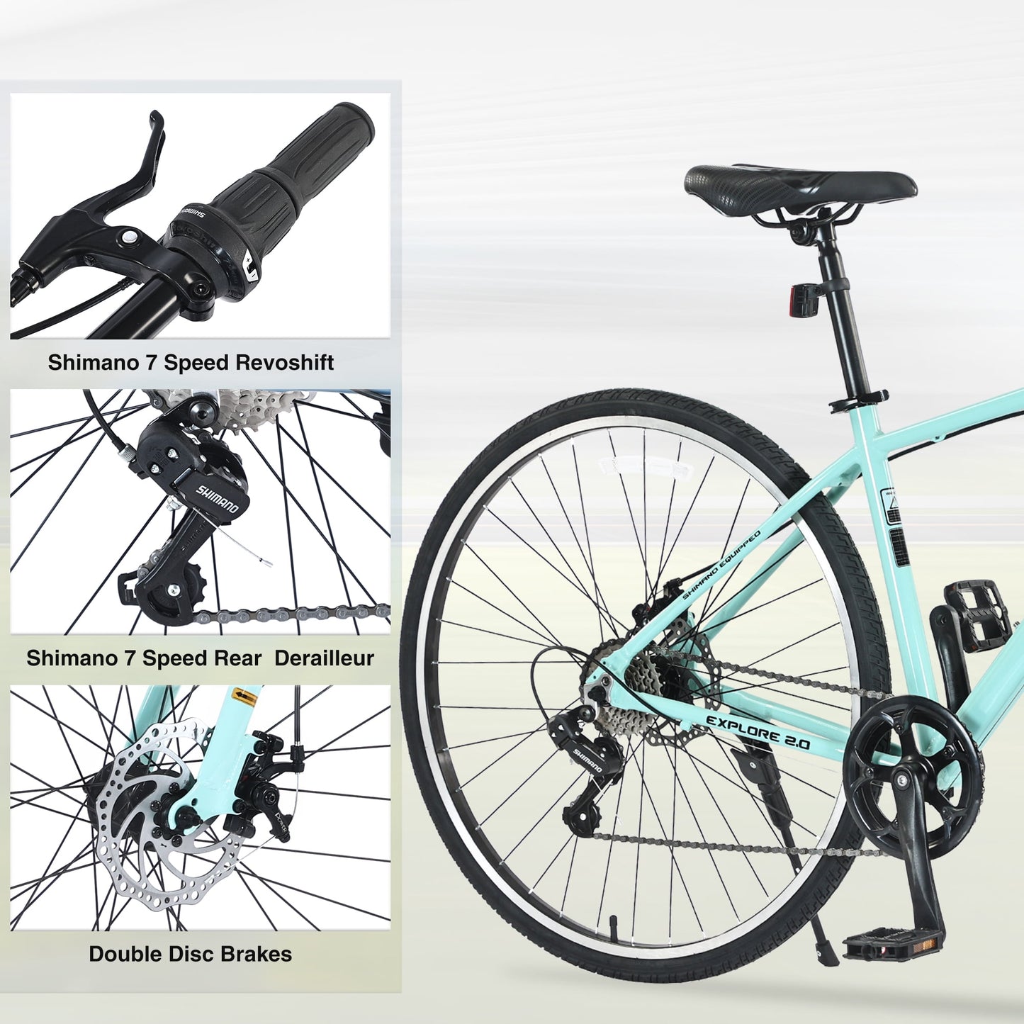 Adults Hybrid Bike 700C 7 Speeds Road Bike Aluminum Frame City Bicycle for Men Women, Light Green