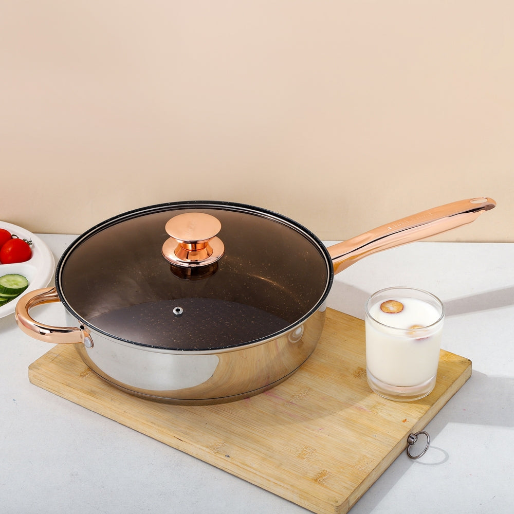 10" Frying Pan with Lid, Nonstick Hybrid Stainless Steel Deep Skillet Pan Saute Pan Kitchen Cookware Set for Cooking & Frying, 3 QT