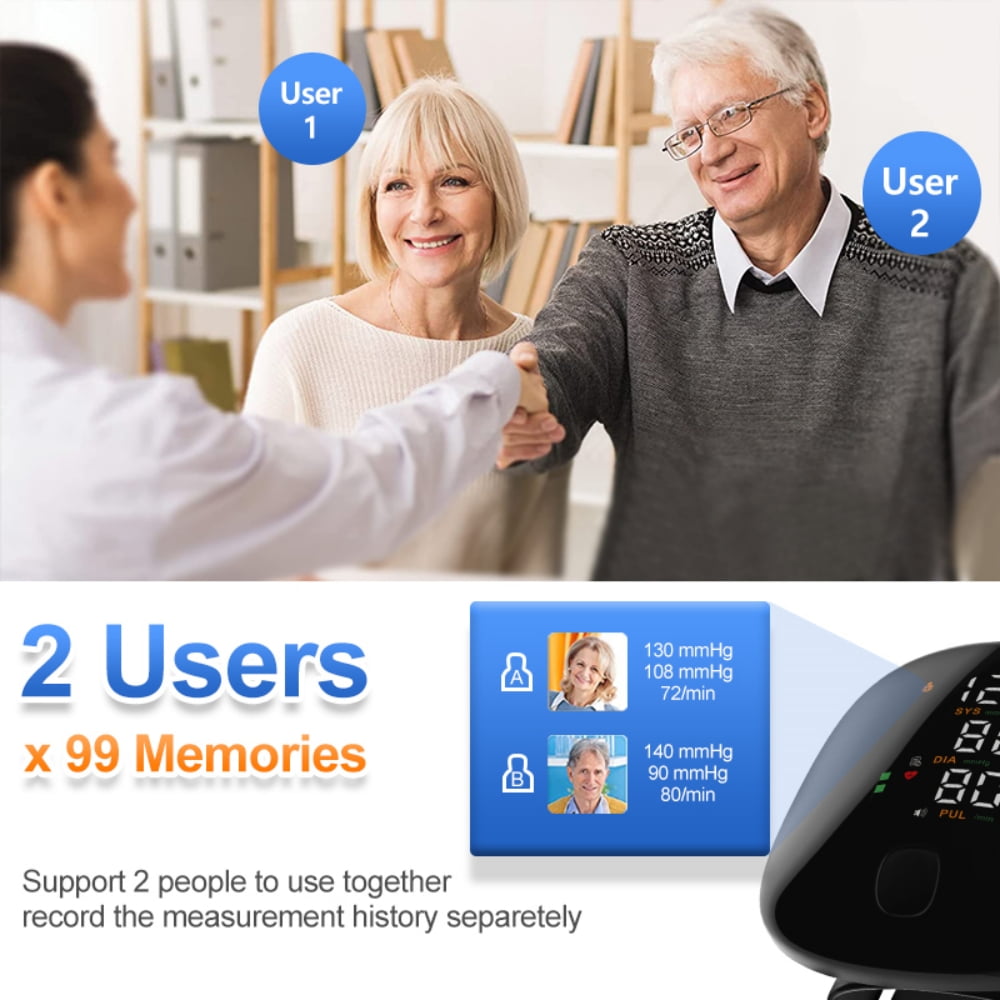 Blood Pressure Monitor with Speaker, Rechargeable Wrist Blood Pressure Monitor Kit with Large LED LCD Display for Home Use