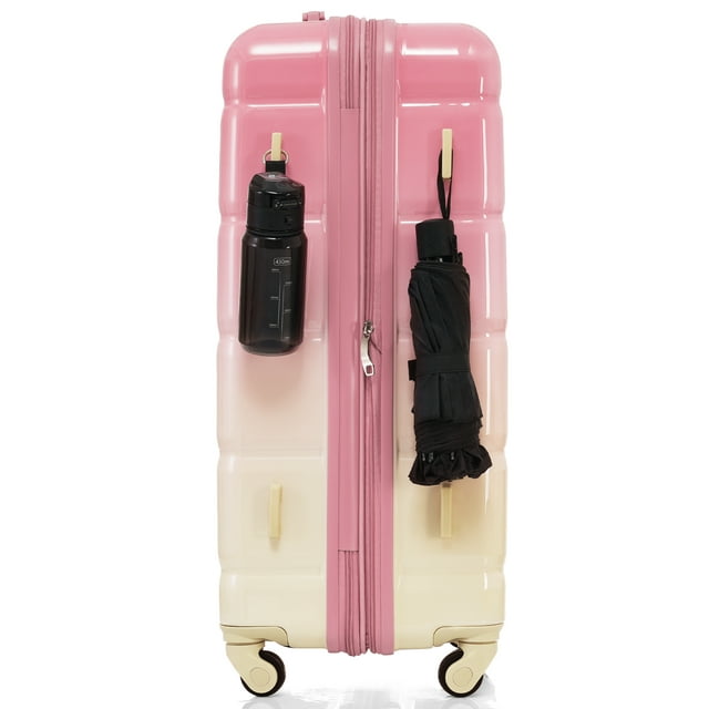 New Luggage Set with Cup Holder and USB Port, 3 Piece Set Hardshell Expandable Luggage Suitcase Sets with TAS Lock Spinner Wheels, Gradient Pink