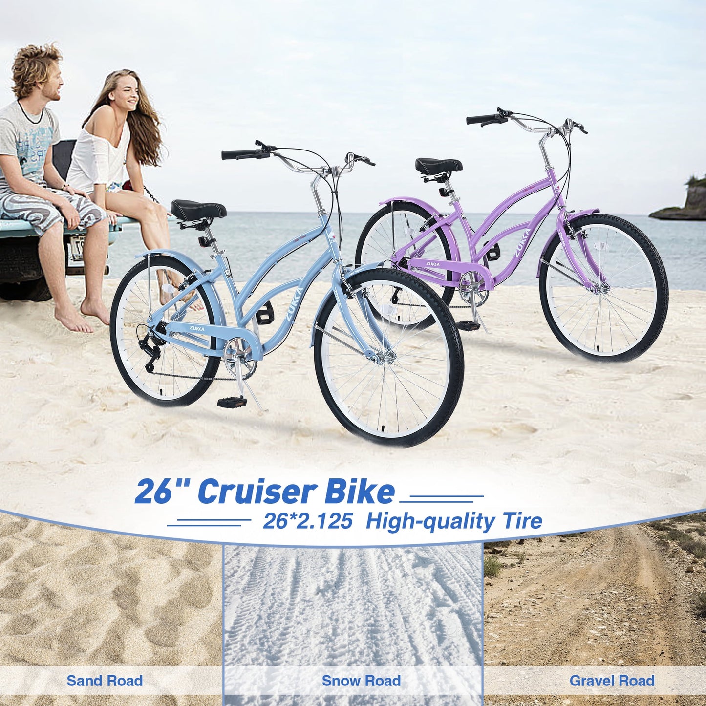 26" Women's Comfort Bike, 7 Speed Steel Frame Cruiser Bike Commuter City Bike for Girls Ladies, Purple