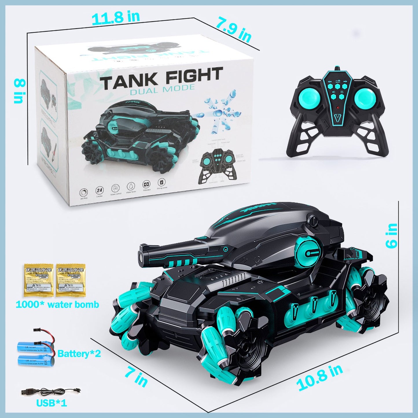 Gesture Remote Control Water Bomb 4WD Tank Car , Stunt Multiplayer Battle Toy Car, Can Drift Horizontally, 360° Stunt Rotation, Great Gift Toy for Kids