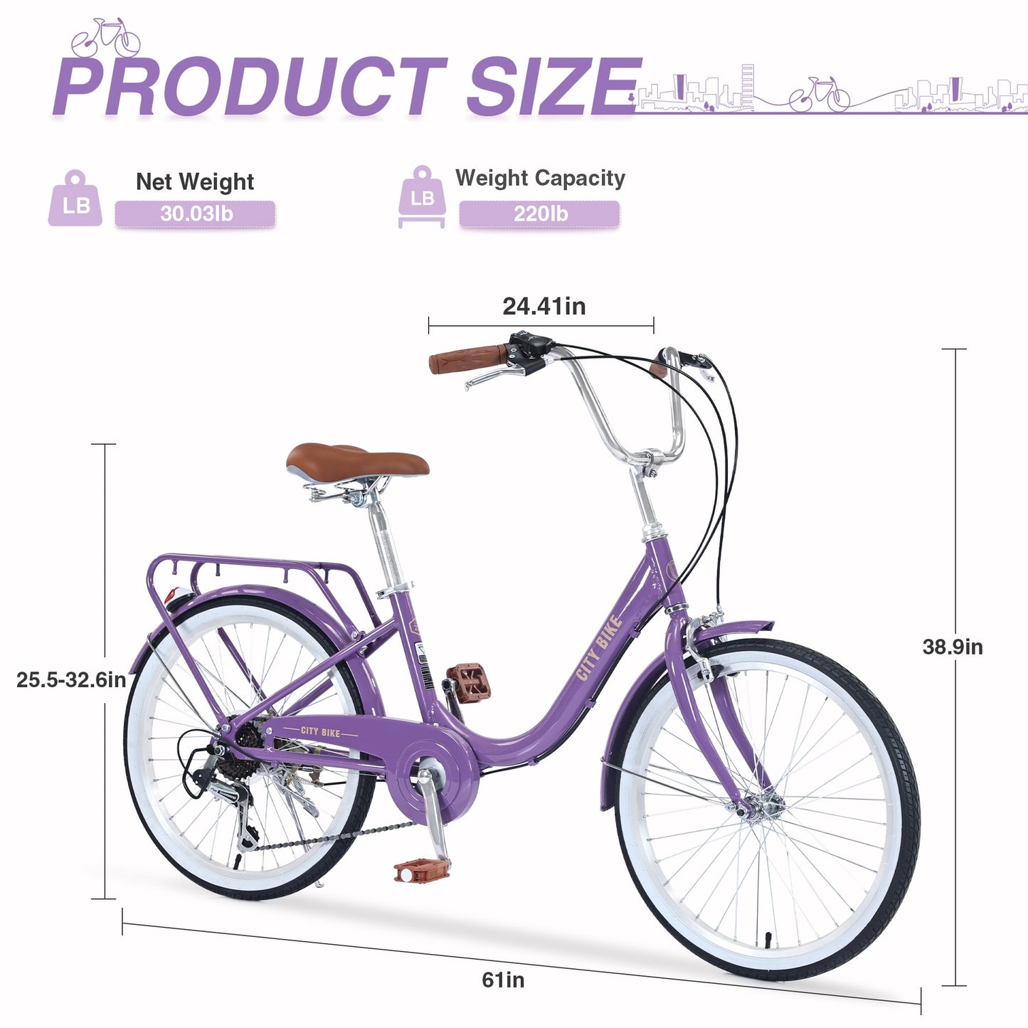 22" Girls Bike 7 Speed Aluminium Alloy Frame Kids Bicycle Cruiser Bike for Girls Women Ages 8+, Purple