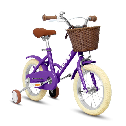 Kids Bike for Ages 4-8 Years, 16" Retro Girls Bike 1-Speed Bicycle with Training Wheel and Basket , Purple