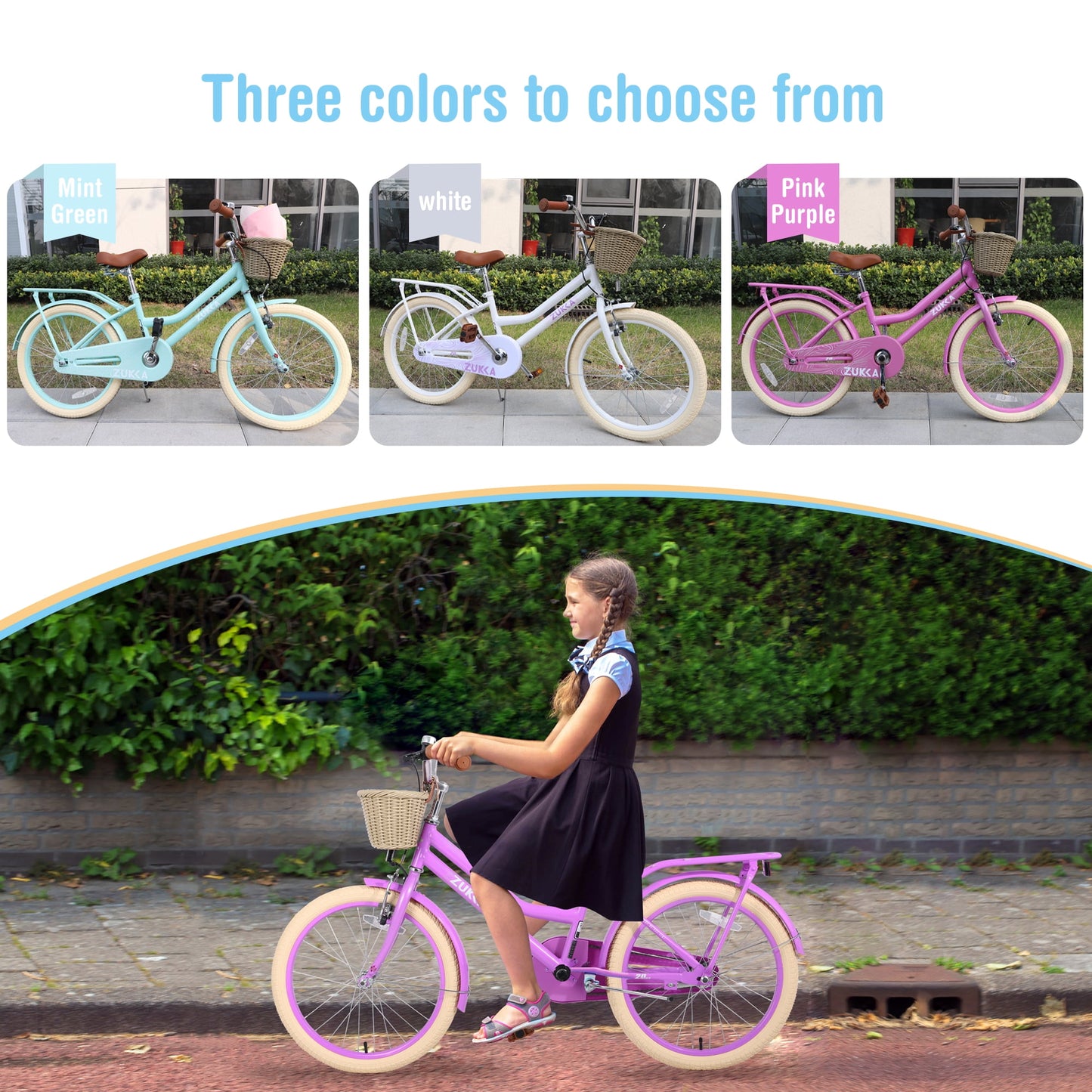 Girls Bike with Basket 20" Children Bicycle for 7-10 Years Old Kids, Pink