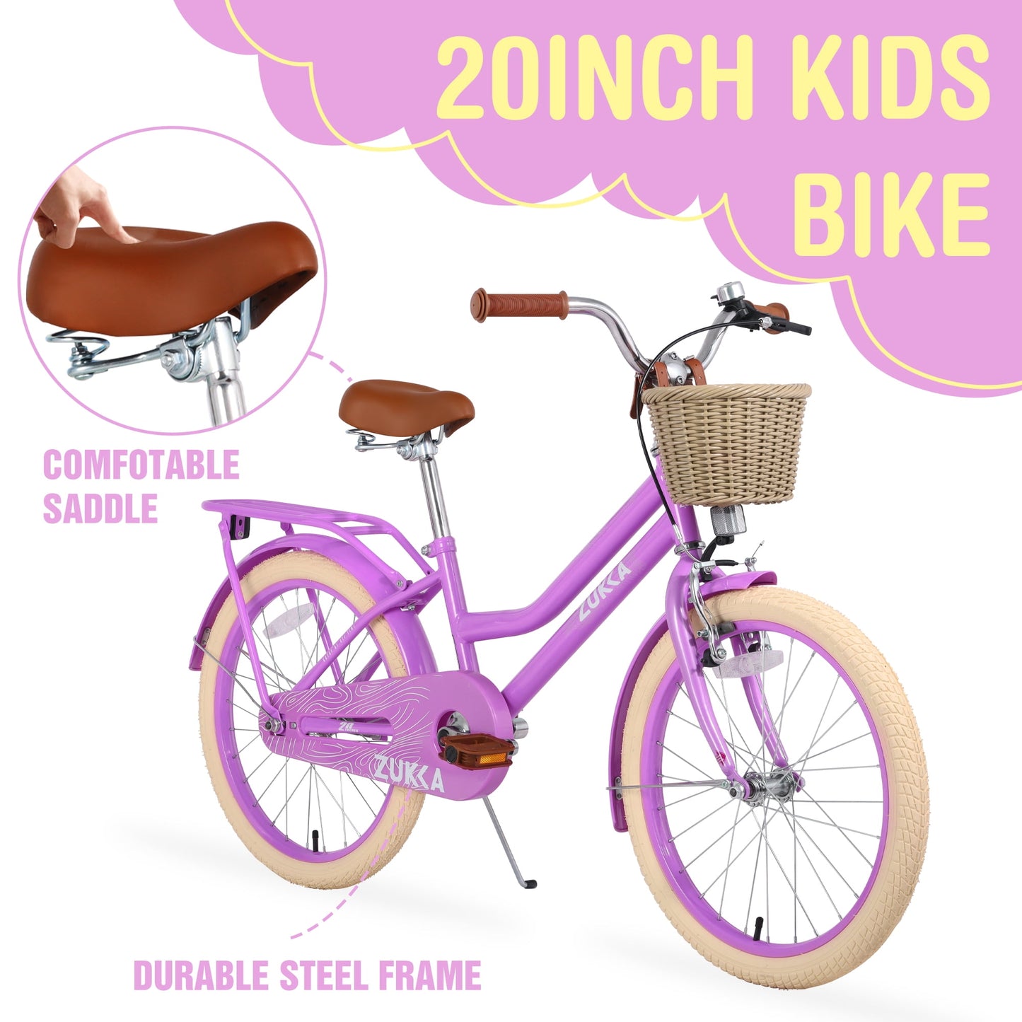 Girls Bike with Basket 20" Children Bicycle for 7-10 Years Old Kids, Pink